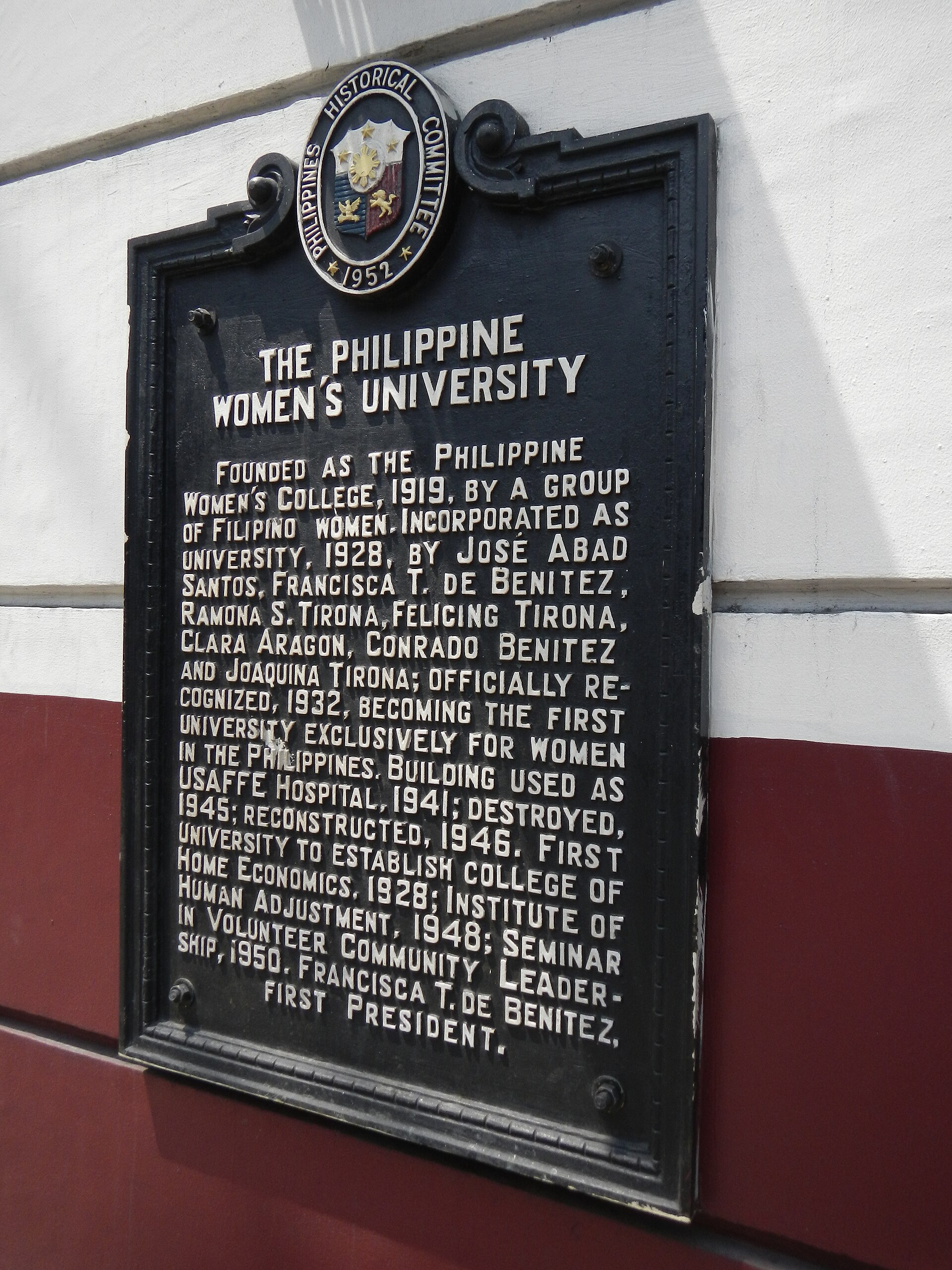 The Philippine Women's University [1] (Pamantasang Pambabae ng Pilipinas commonly abbreviated as PWU and colloquially referred to as Pidabs) is a private non-stock, non-profit, non-sectarian educational institution that promotes Christian education and inter-faith ecumenism in the character formation of our learners, with emphasis on the PWU Core Values of spirituality and ethical professionalism, cultural heritage and leadership in women's education, and professional competencies for global citizenship toward sustainable development. Taft Avenue, 1743 [2] Coordinates: 14°34'28"N 120°59'23"E [3]